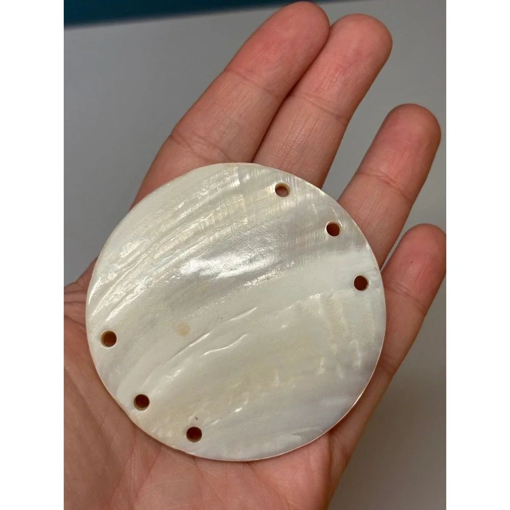 3pc Vintage Mother of Pearl Shell‎ Disks Iridescent 2.5 Inch Perimeter Drilled